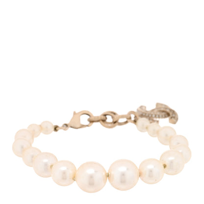Chanel Graduated Pearl Crystal CC Bracelet Gold