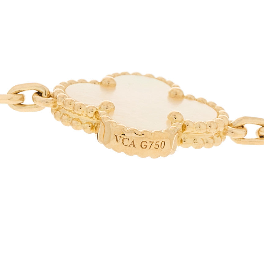 Van Cleef & Arpels 18K Yellow Gold Mother of Pearl 10 Motifs Vintage Alhambra Necklace