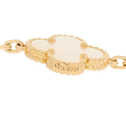 Van Cleef & Arpels 18K Yellow Gold Mother of Pearl 10 Motifs Vintage Alhambra Necklace