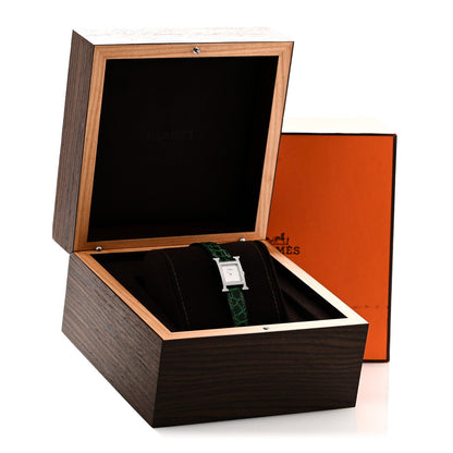 Hermes Stainless Steel Alligator Diamond 17.2mm Heure H Watch Vert Moyen