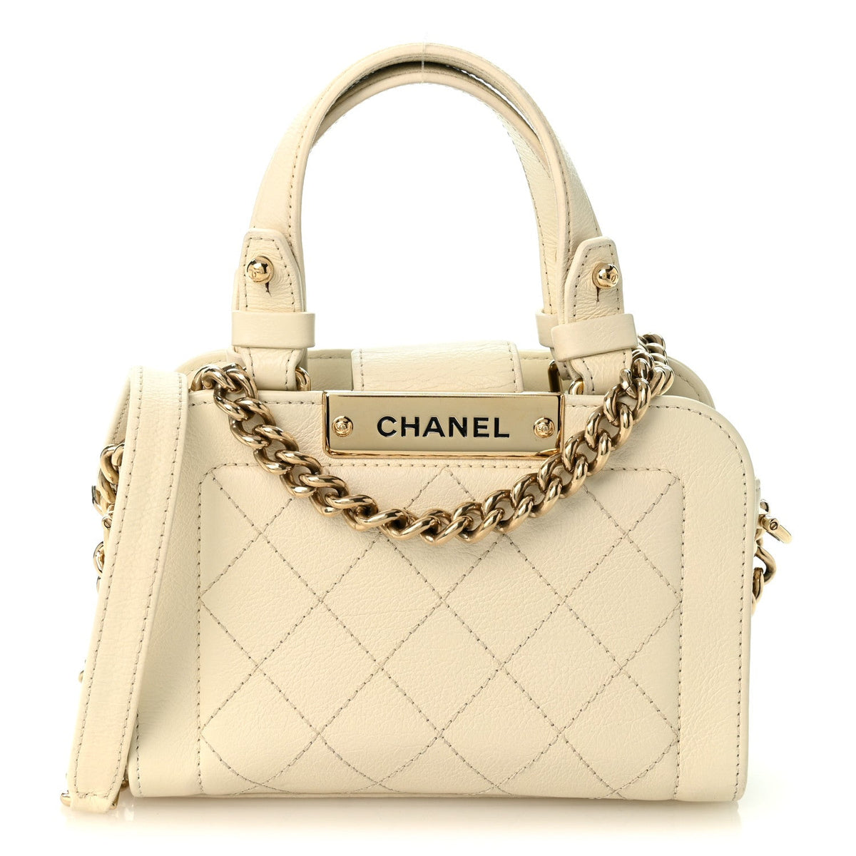 Chanel Grained Calfskin Stitched Mini Label Click Shopper Tote White 1985488