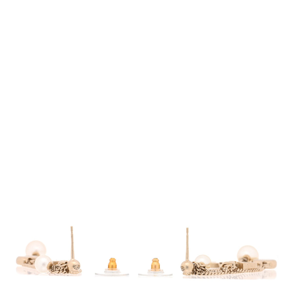 Chanel Metal Pearl Chain Charm Drop Earrings Gold