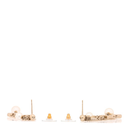 Chanel Metal Pearl Chain Charm Drop Earrings Gold