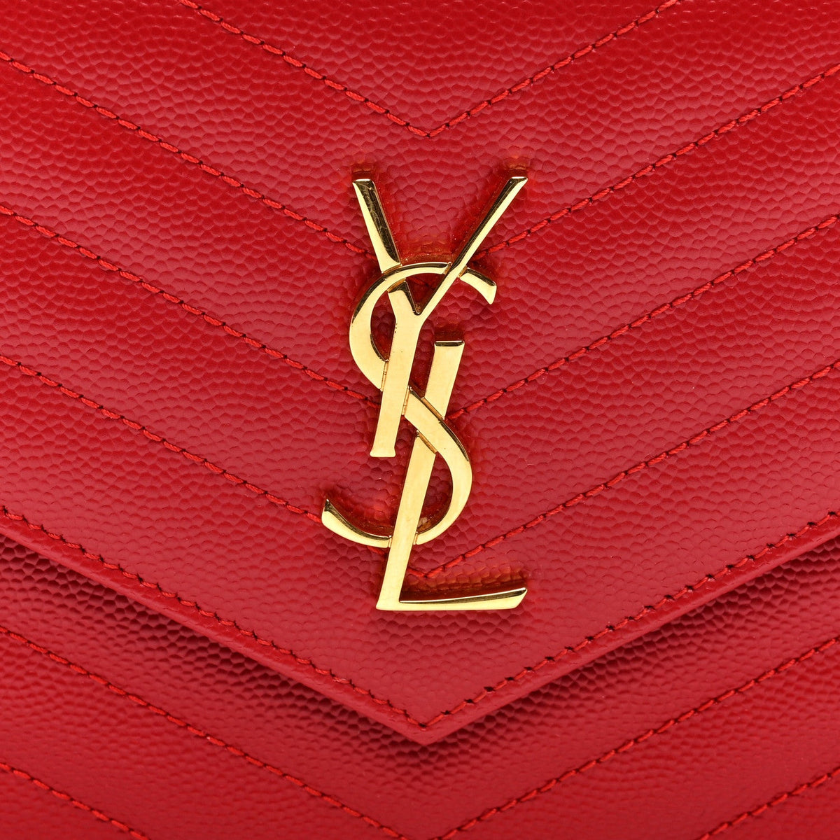 Saint Laurent Matelasse Chevron Monogram Envelope Chain Wallet New Red 1987513
