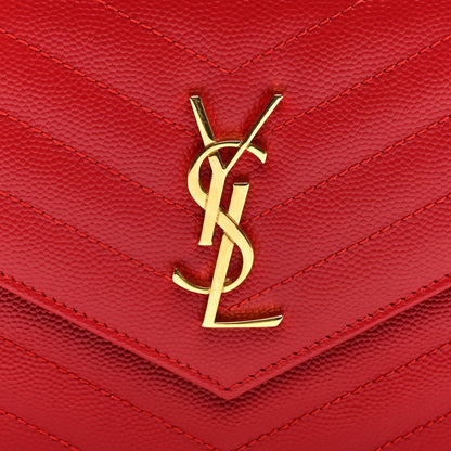 Saint Laurent Matelasse Chevron Monogram Envelope Chain Wallet New Red 1987513