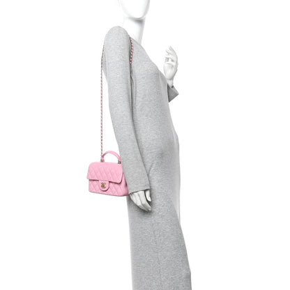 Chanel Lambskin Quilted Mini Top Handle Rectangular Flap Pink 1828381