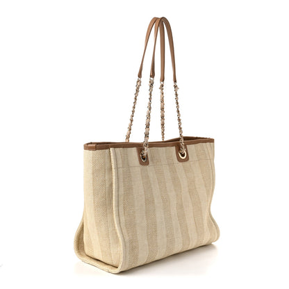 Chanel Mixed Fibers Calfskin Striped Small Deauville Tote Beige