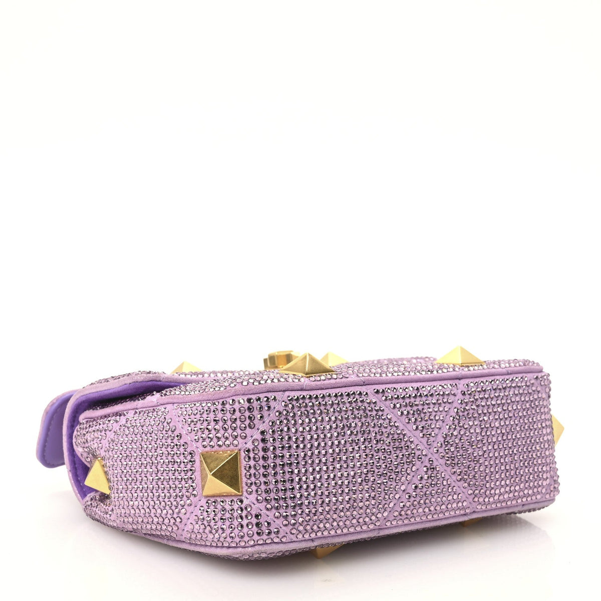 Valentino Garavani Crystal Suede Small Roman Stud Shoulder Bag Light Amethyst Glicine