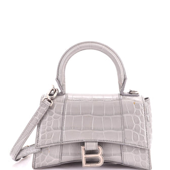 Hourglass Top Handle Bag Crocodile Embossed Leather XS