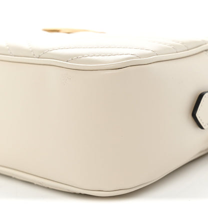 Gucci Calfskin Matelasse Small GG Marmont Chain Shoulder Bag White
