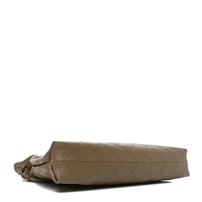 Chanel Lambskin Quilted Drawstring Shopping Bag Dark Khaki