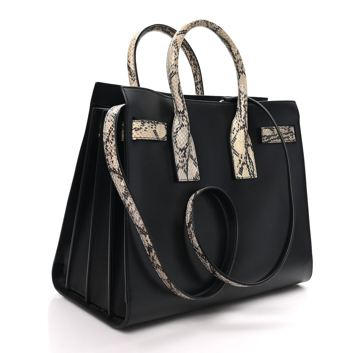 Saint Laurent Calfskin Embossed Python Small Sac De Jour Black