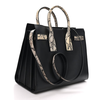 Saint Laurent Calfskin Embossed Python Small Sac De Jour Black