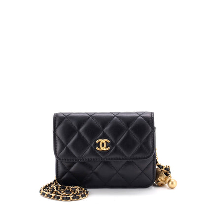 Pearl Crush Flap Clutch with Chain Quilted Lambskin Mini