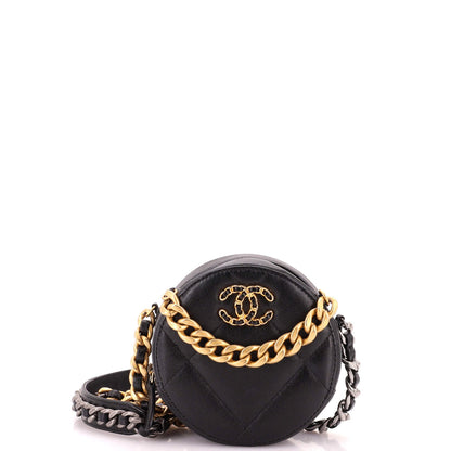 19 Round Clutch with Chain Quilted Leather