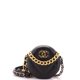 19 Round Clutch with Chain Quilted Leather