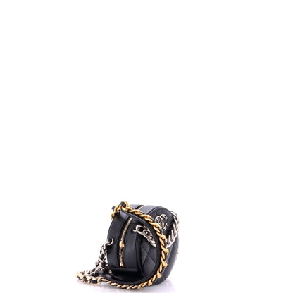 19 Round Clutch with Chain Quilted Leather