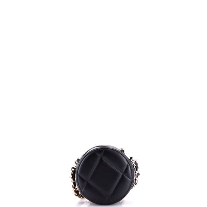 19 Round Clutch with Chain Quilted Leather