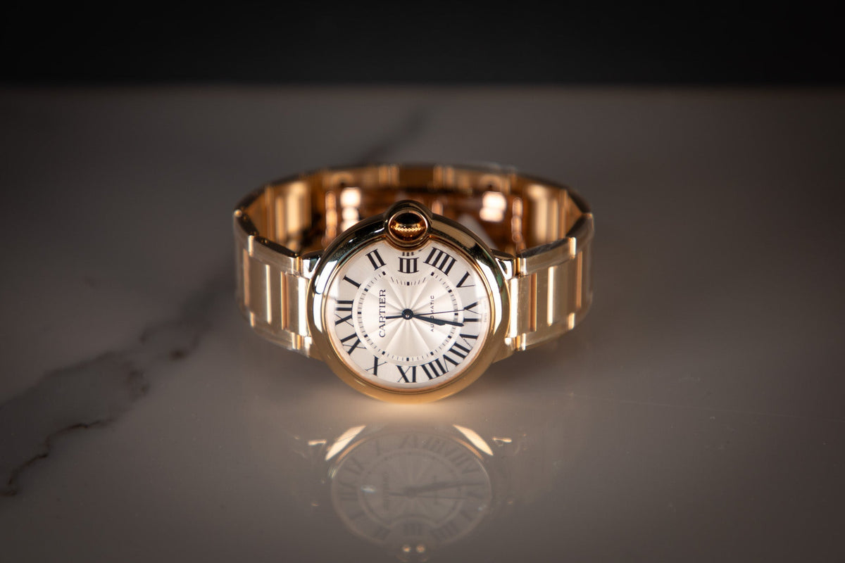Cartier Ballon Bleu 36 mm Yellow Gold Silver Dial Bracelet WGBB0046
