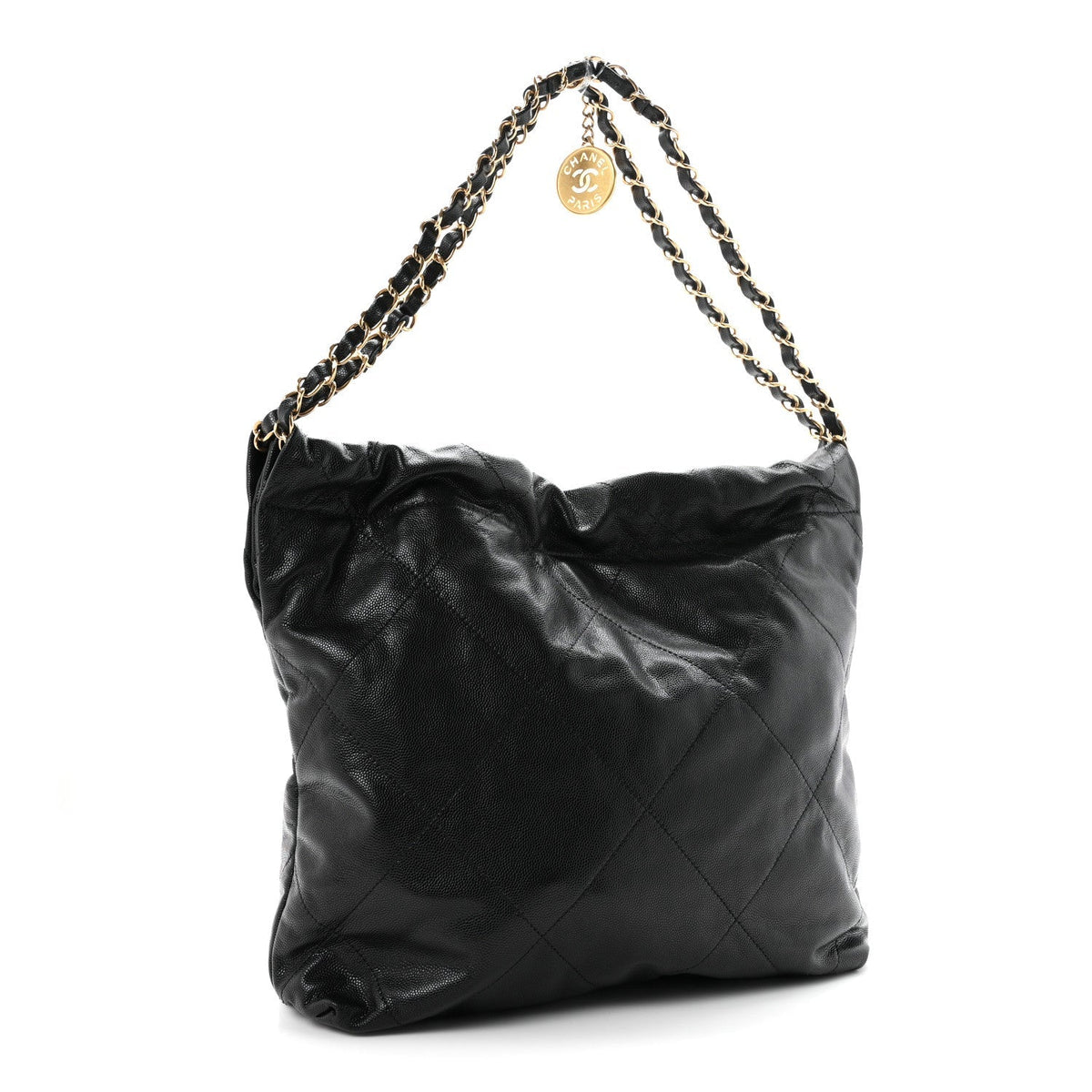 Chanel Shiny Caviar Quilted Monochrome Small 22 Shoulder Bag Black