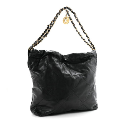 Chanel Shiny Caviar Quilted Monochrome Small 22 Shoulder Bag Black