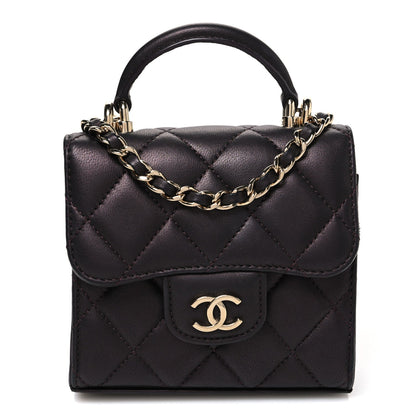 Chanel Iridescent Lambskin Quilted Top Handle Clutch With Chain Bordeaux
