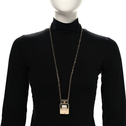 Chanel Metal Pearl Perfume Bottle CC Locket Necklace Gold
