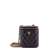 Vertical Classic Vanity Case with Chain Quilted Lambskin Small