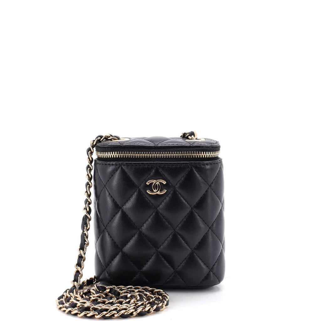 Vertical Classic Vanity Case with Chain Quilted Lambskin Small
