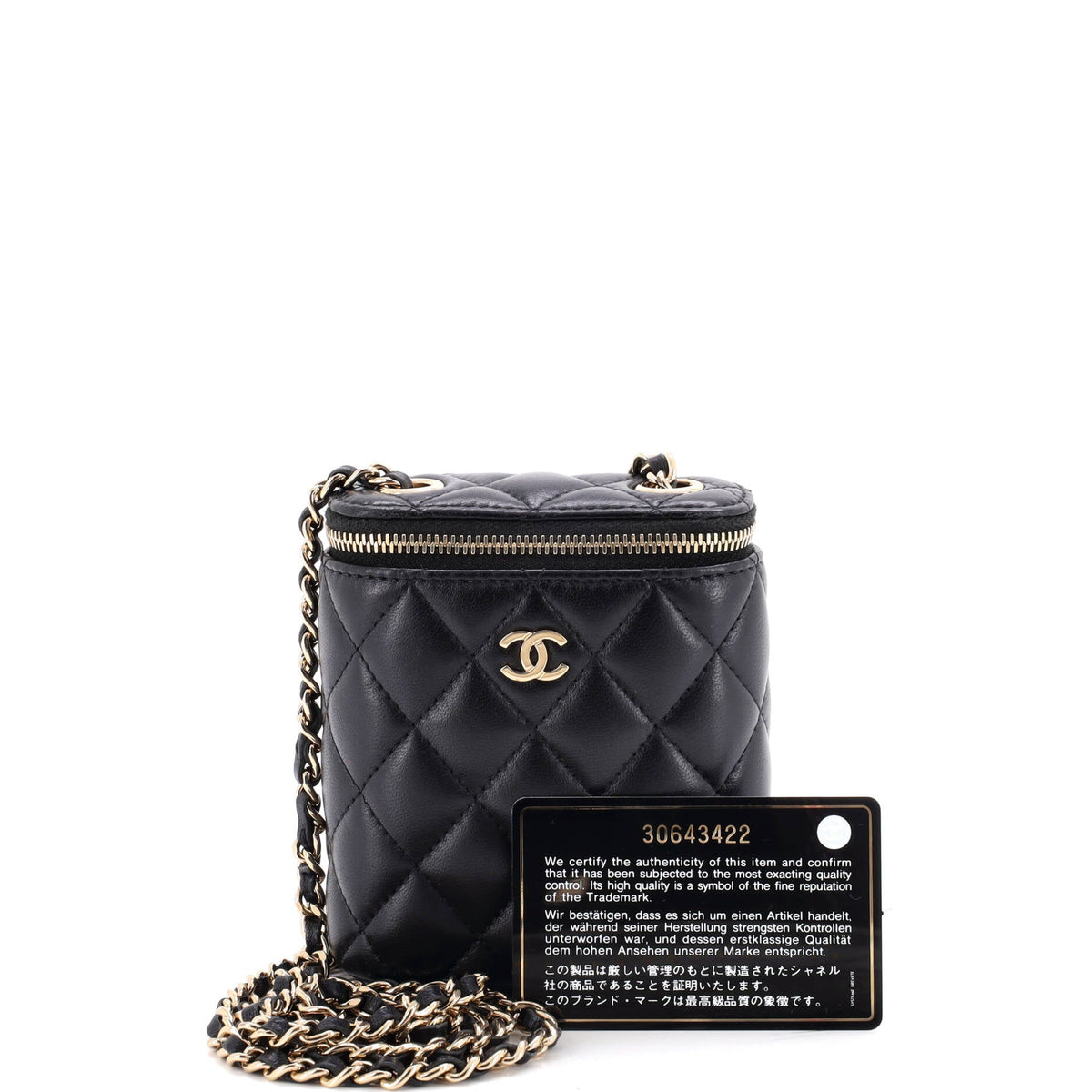 Vertical Classic Vanity Case with Chain Quilted Lambskin Small