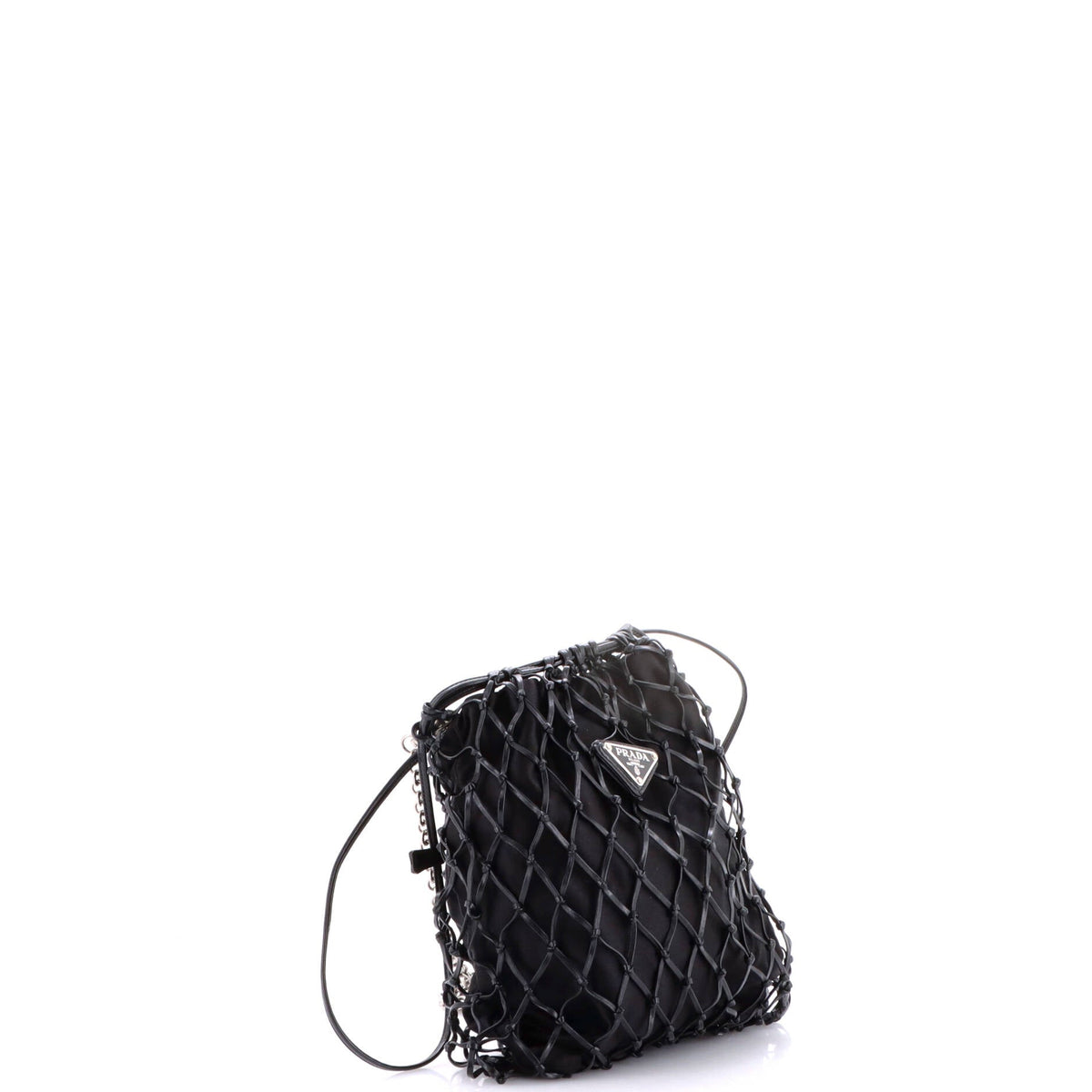 Fishnet Chain Crossbody Bag Woven Leather and Satin