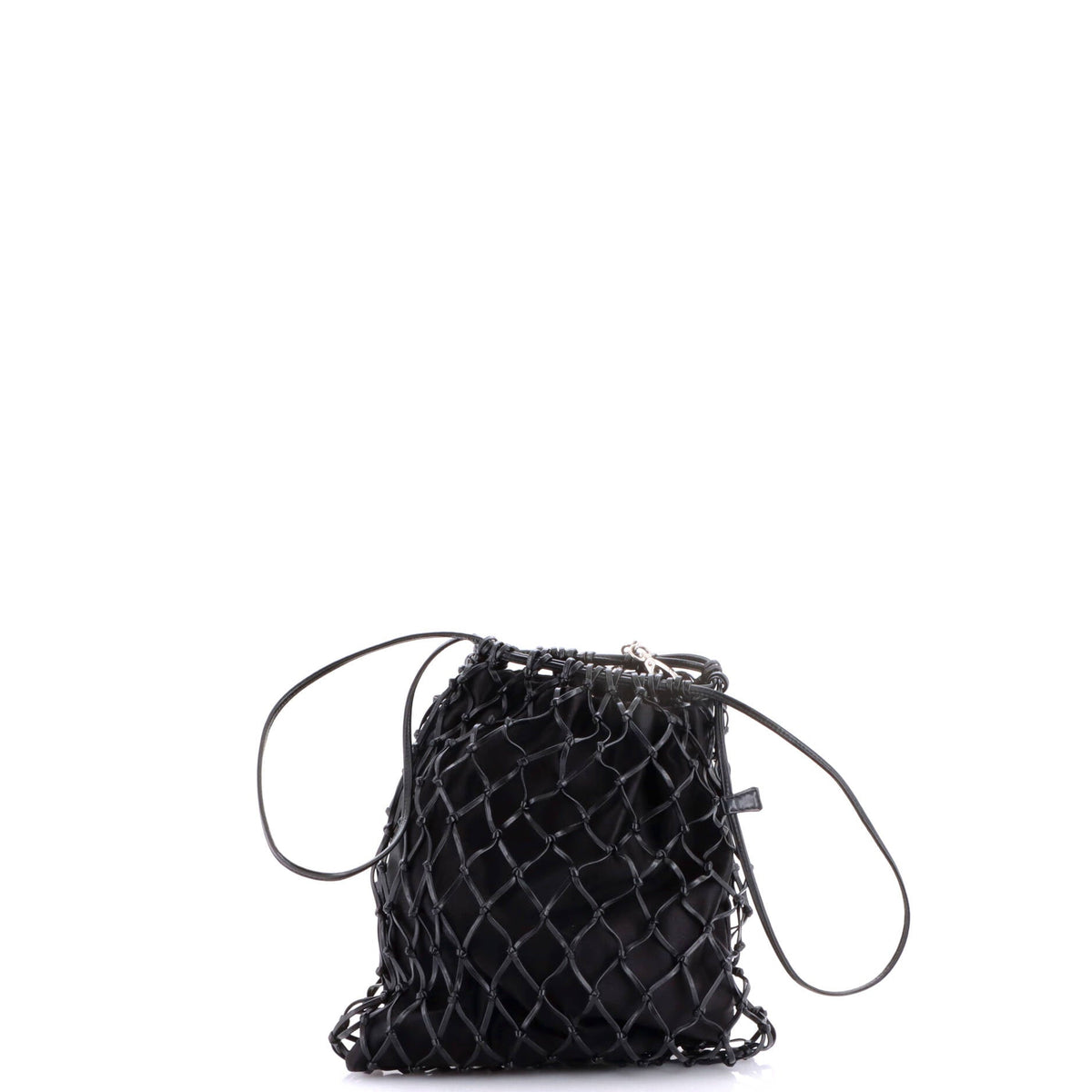 Fishnet Chain Crossbody Bag Woven Leather and Satin