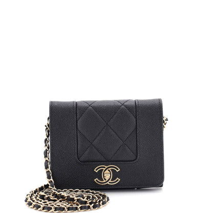 Mademoiselle Vintage Card Holder on Chain Quilted Caviar