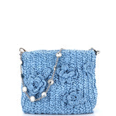 Flower Crystal Chain Shoulder Bag Woven Raffia