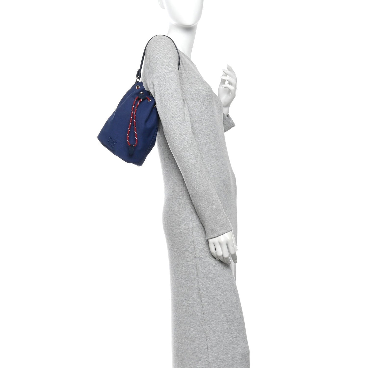 Miu Miu Canvas Gabardine Pouch Bucket Bag Indaco Amaranto