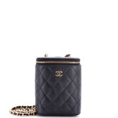 Vertical Classic Vanity Case with Chain Quilted Caviar Small