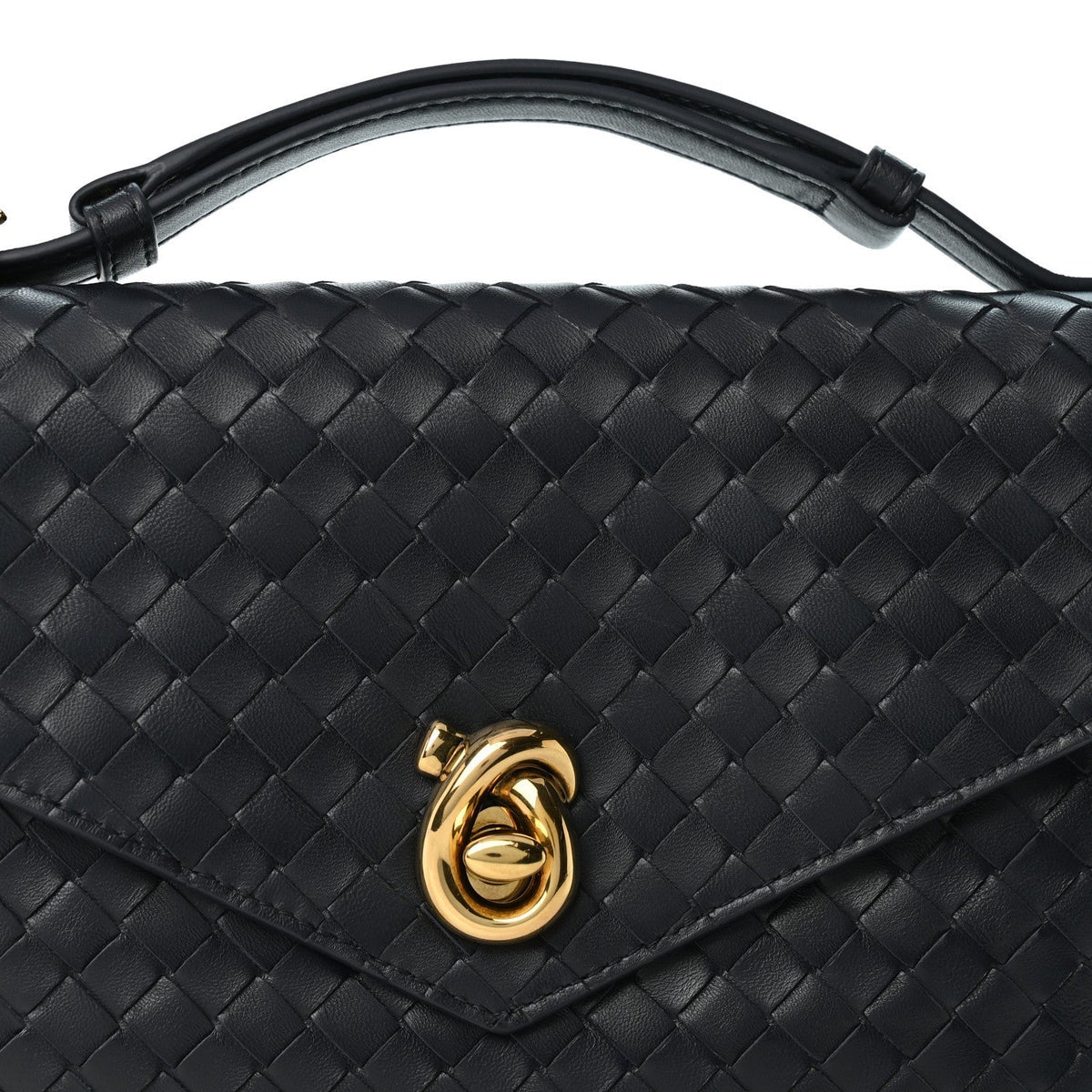Bottega Veneta Nappa Intrecciato Knot Lock Top Handle Bag Midnight