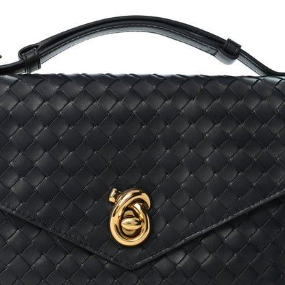 Bottega Veneta Nappa Intrecciato Knot Lock Top Handle Bag Midnight