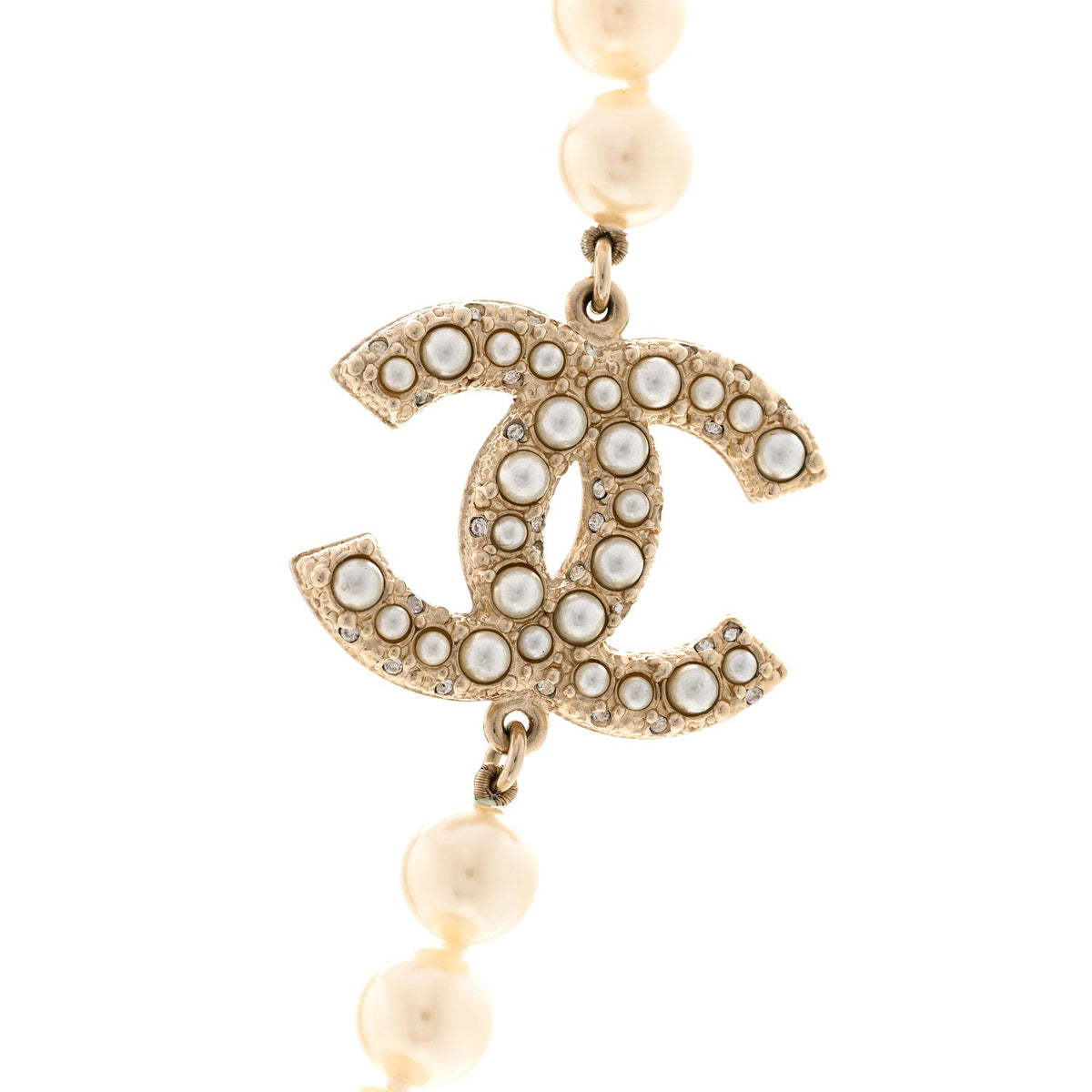 Chanel Resin Pearl Crystal CC 100th Anniversary Necklace Light Gold