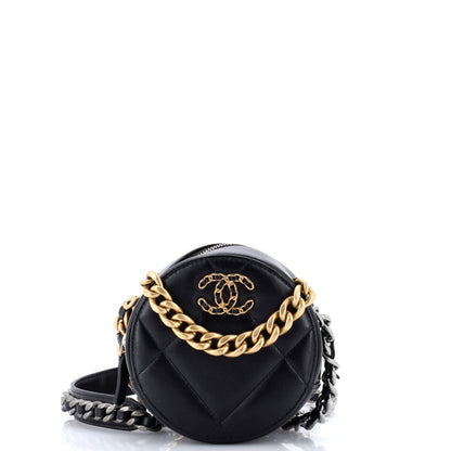 19 Round Clutch with Chain Quilted Leather