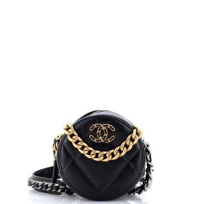 19 Round Clutch with Chain Quilted Leather