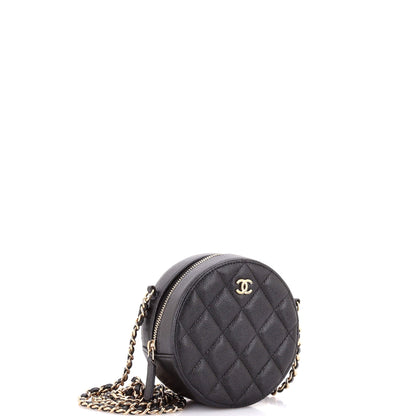 Round Clutch with Chain Quilted Caviar Mini