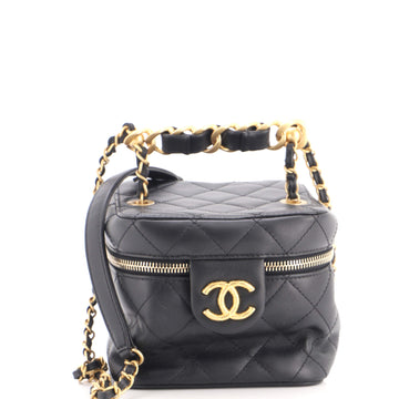 Chain Bar Vanity Case with Chain Quilted Calfskin Small