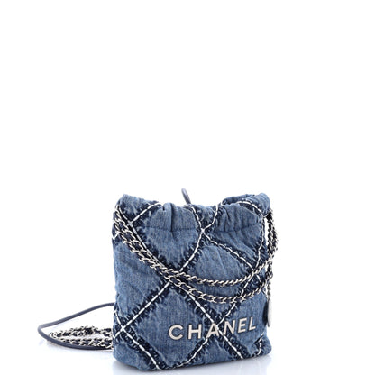 22 Chain Hobo Quilted Stitched Denim Mini