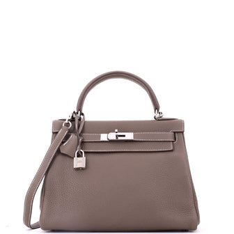 Kelly Handbag Etoupe Clemence with Palladium Hardware 28