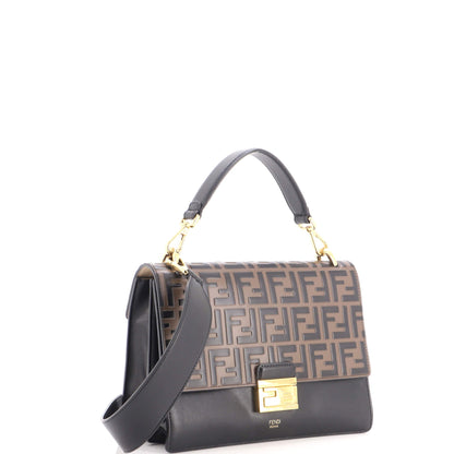 Kan U Shoulder Bag Zucca Embossed Leather Medium