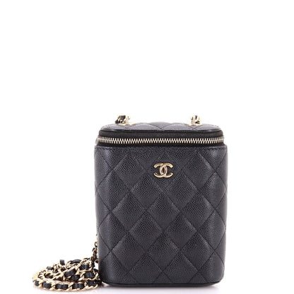 Vertical Classic Vanity Case with Chain Quilted Caviar Small