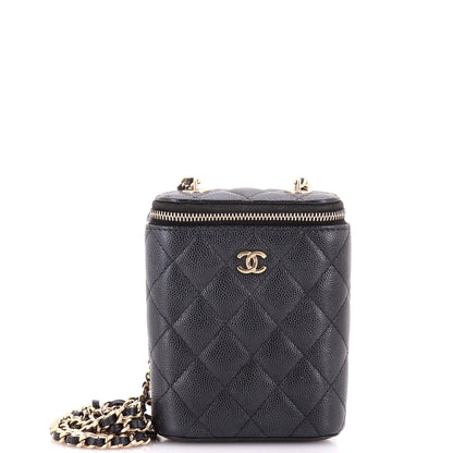 Vertical Classic Vanity Case with Chain Quilted Caviar Small