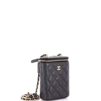 Vertical Classic Vanity Case with Chain Quilted Caviar Small