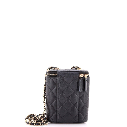 Vertical Classic Vanity Case with Chain Quilted Caviar Small